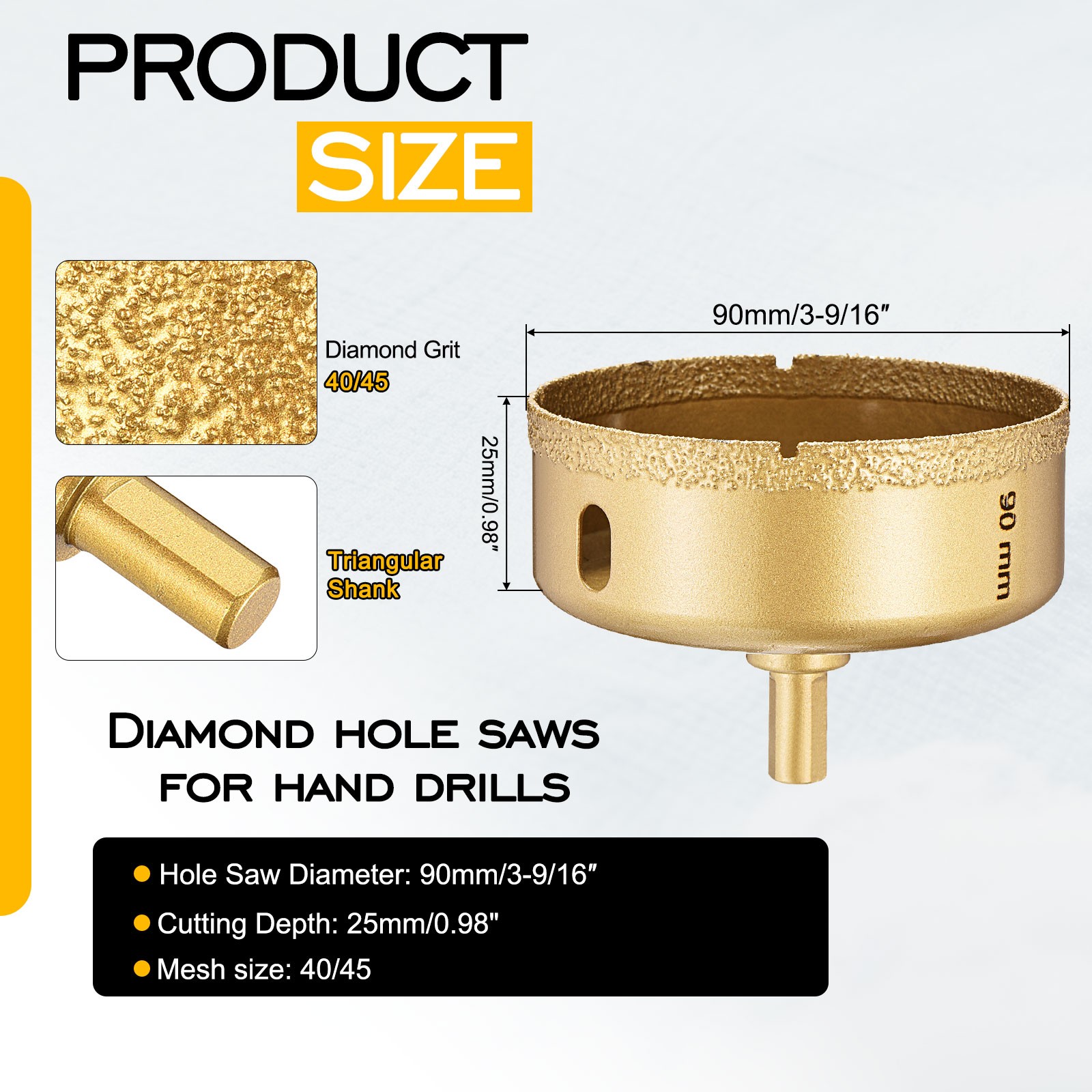 3.54″/90mm Diamond Hole Saw 1 PC. Gold