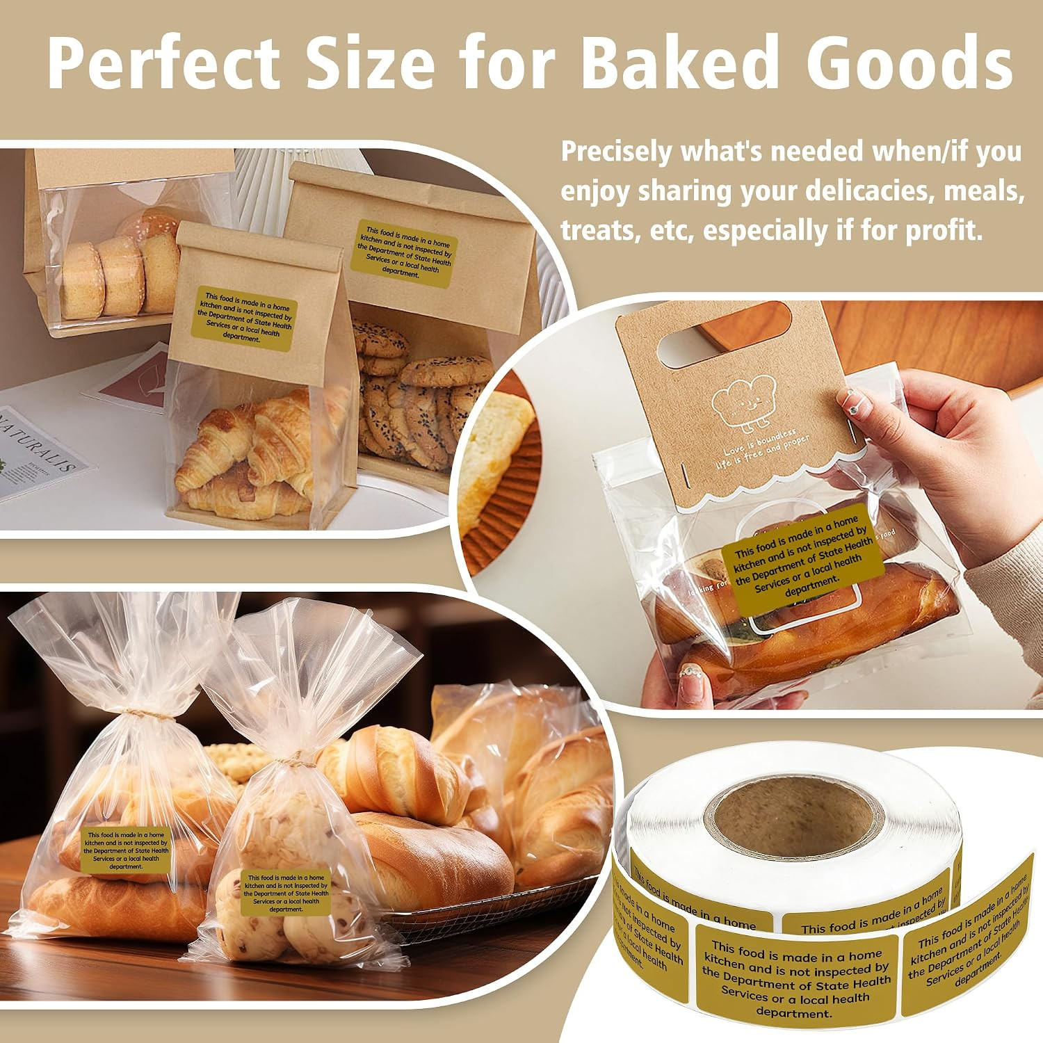 500 Count Cottage Food Law Labels Stickers, 2X1 Inch Made in a Home Kitchen Labe