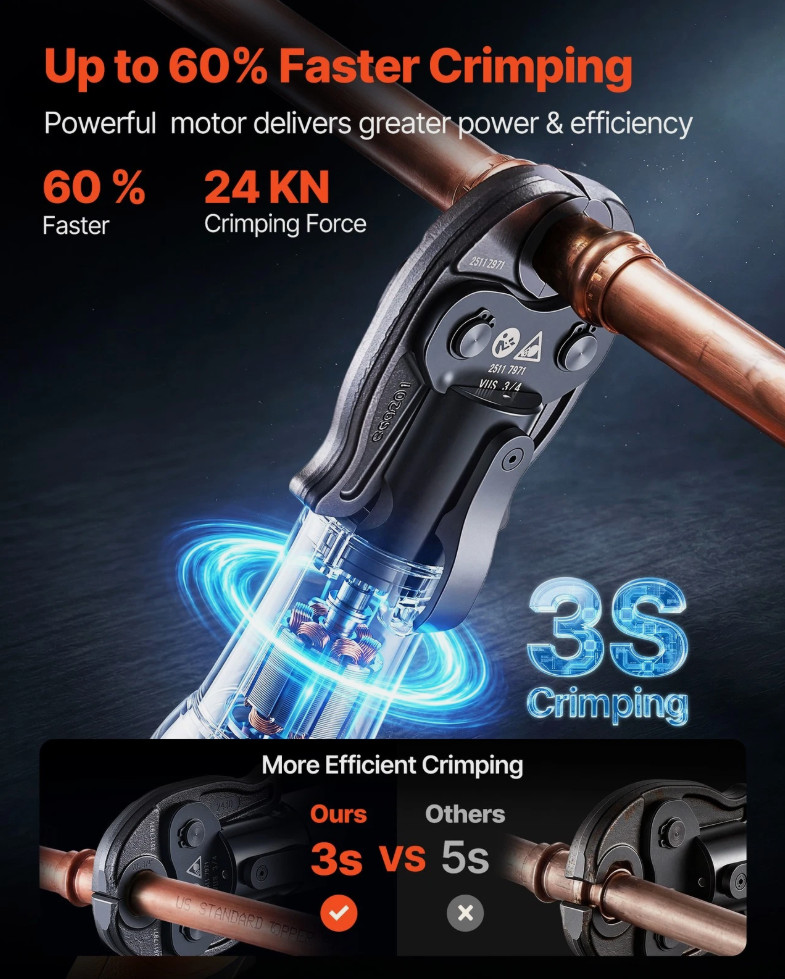 VEVOR Press Tool 18V Electric Pipe Crimping Tool for 1/2″ 3/4″ 1″ Copper Pipes