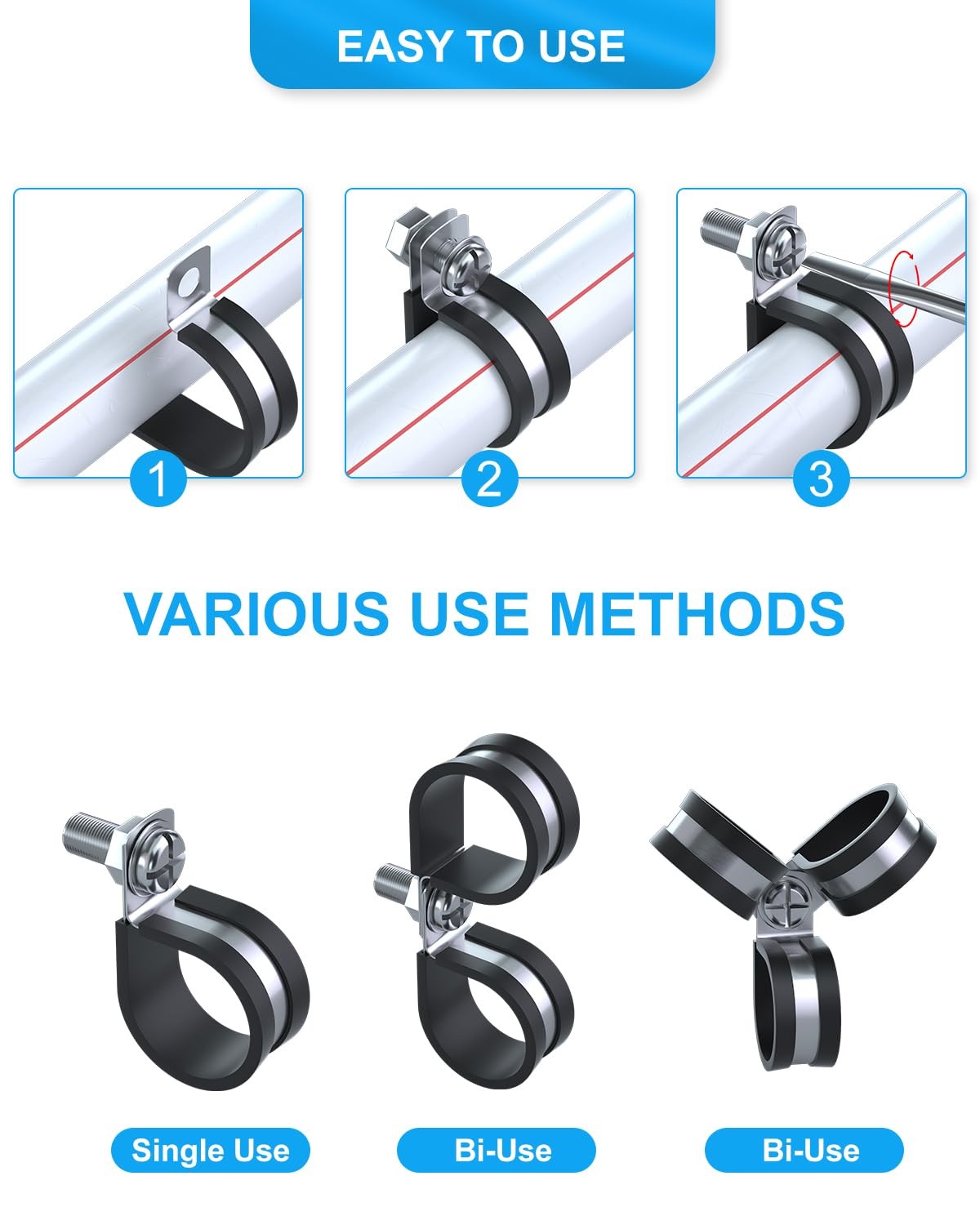 2 Inch Cable Clamp – 10 Pack Stainless Steel Wire Clamp, P 2″(50MM), Silver