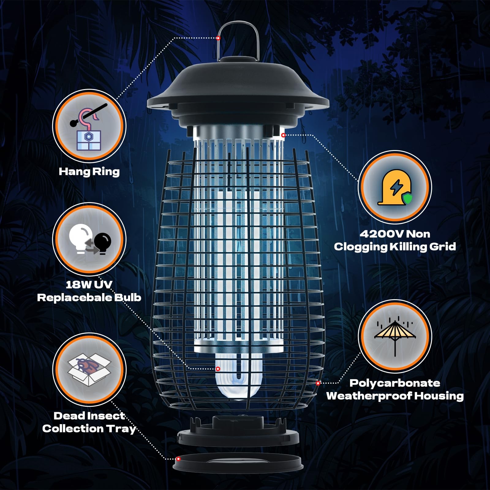 Ilcpp Bug Zapper Indoor Outdoor 4200V Electric Mosquito Zapper 10 Years