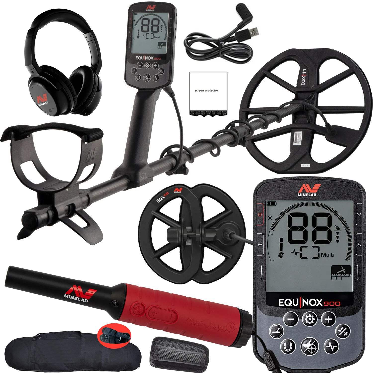 Minelab Equinox 900 Waterproof Multi-Frequency Metal Detector with 11″ and 6″ DD