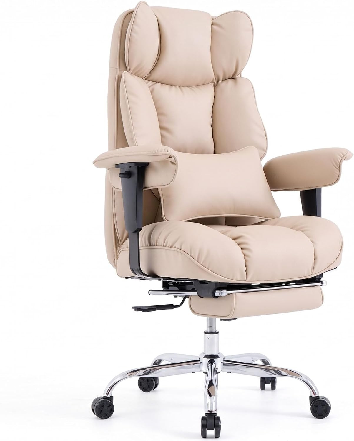 Heavy Duty Big & Tall Reclining Office Chair with Footrest – Dark Beige