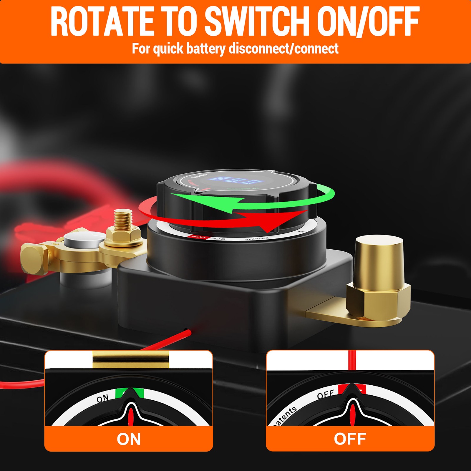 Battery Disconnect Switch with Voltmeter, DC 5-80V On Off Kill Switch RV Marine