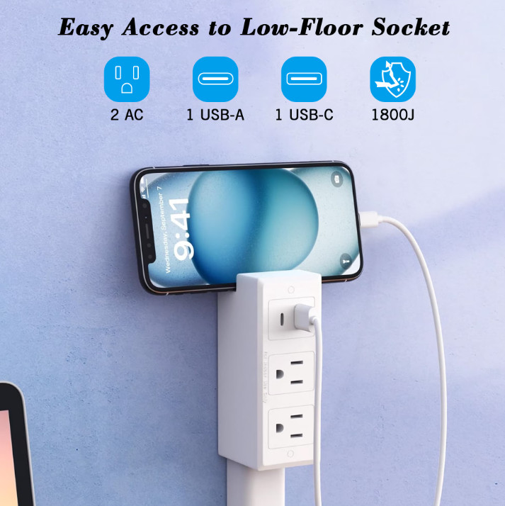 AC Outlet Extender With 2 AC Outlets + 2 USB Charging Ports Max 28″ Long