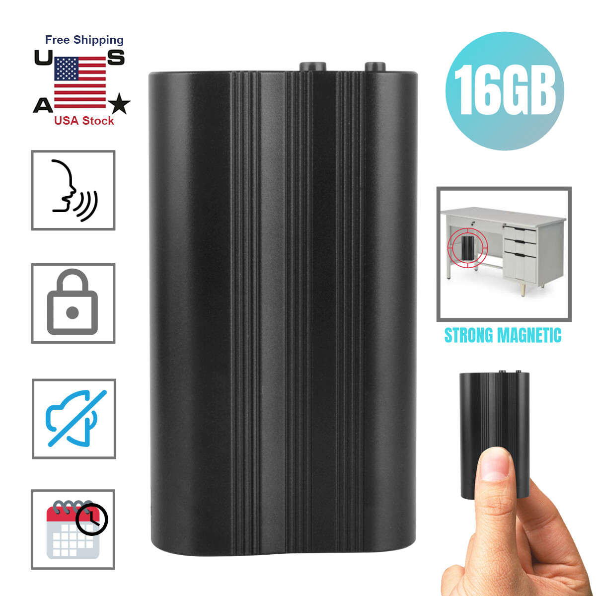 500Hr 16GB Spy Digital Voice Activated Recorder Mini Audio Magnetic MP3 Player