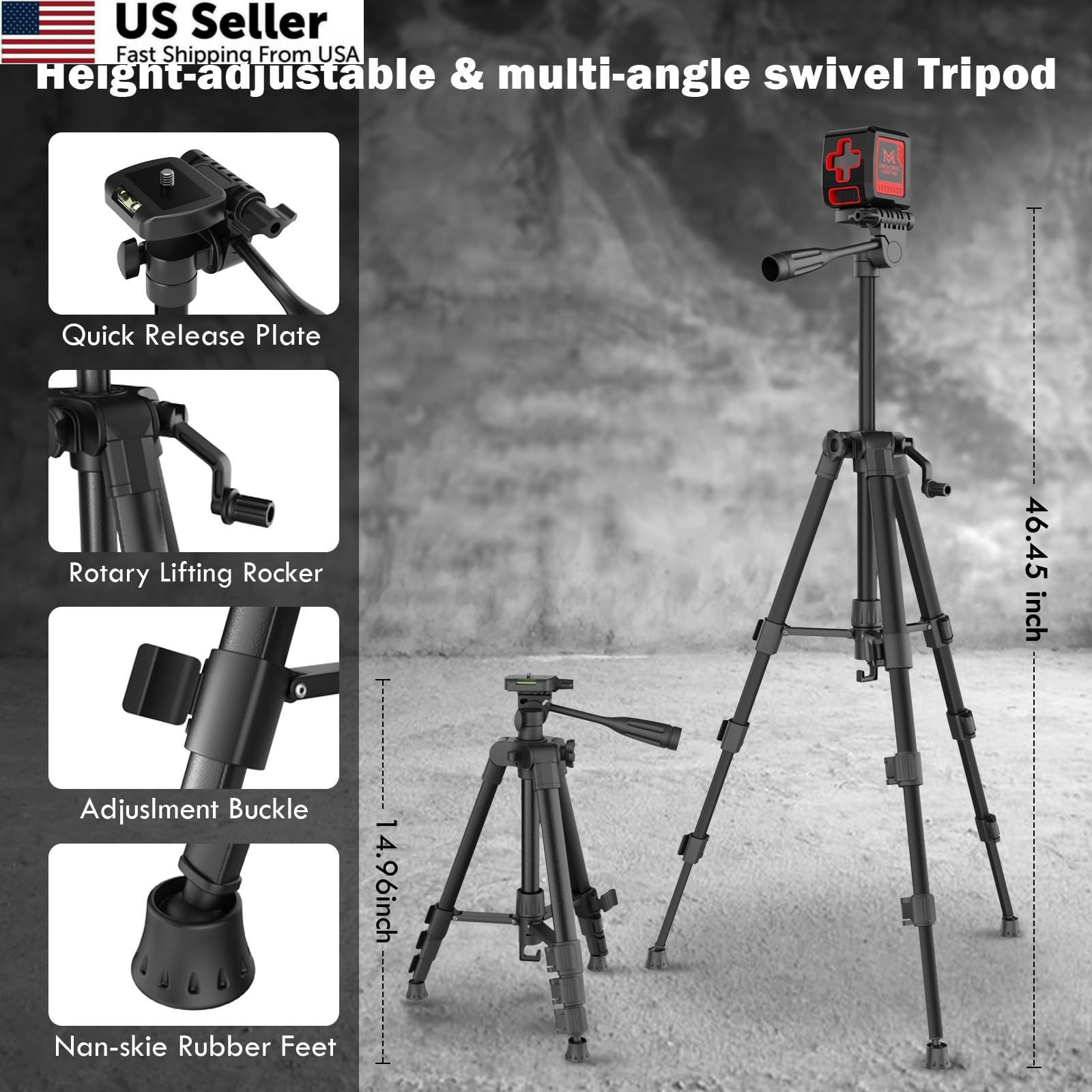 Self Leveling Laser Level 100ft Green Cross Line with Tripod IP54 Waterproof USA