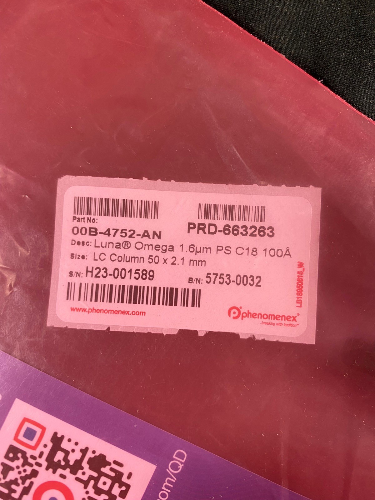 PHENOMENEX Luna Omega 1.6um PS C18 100Å HPLC Column 50 x 2.1mm 00B-4752-AN
