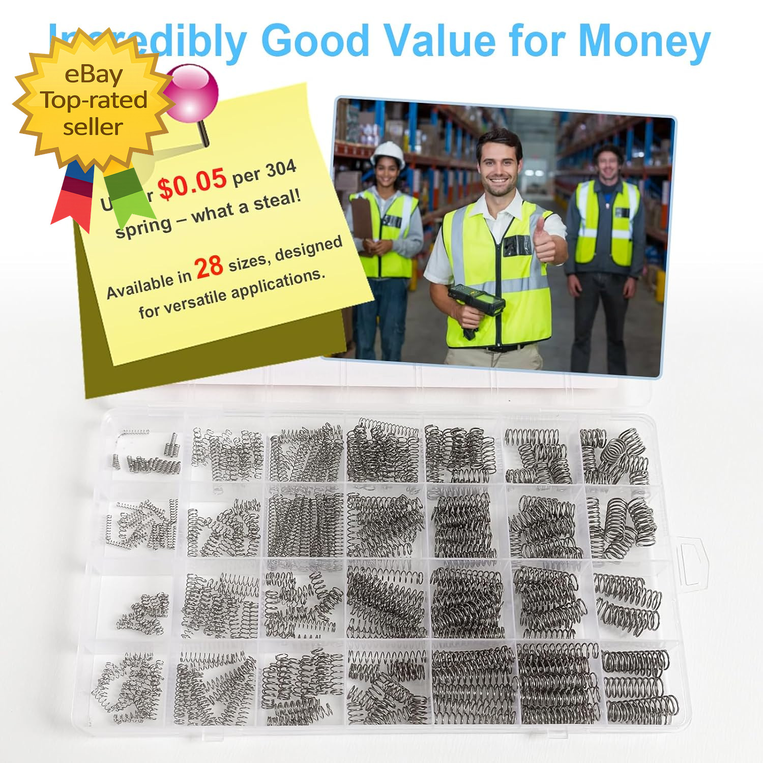 390 Piece Compression Spring Assortment Kit 28 Sizes Stainless Steel Set