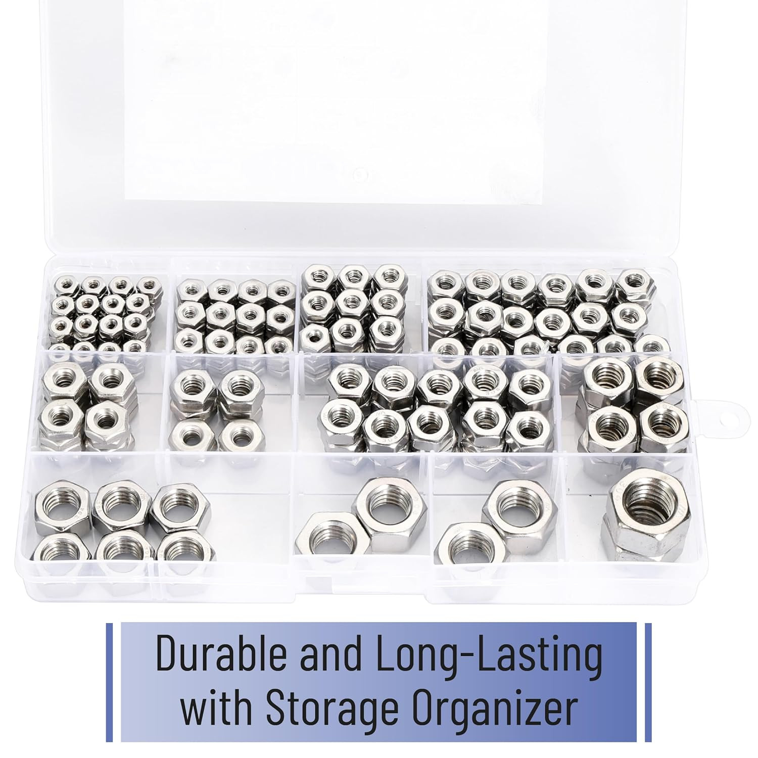 340Pcs SAE Hex Nuts Assortment Kit Stainless Steel Hardware Nuts 11 Sizes