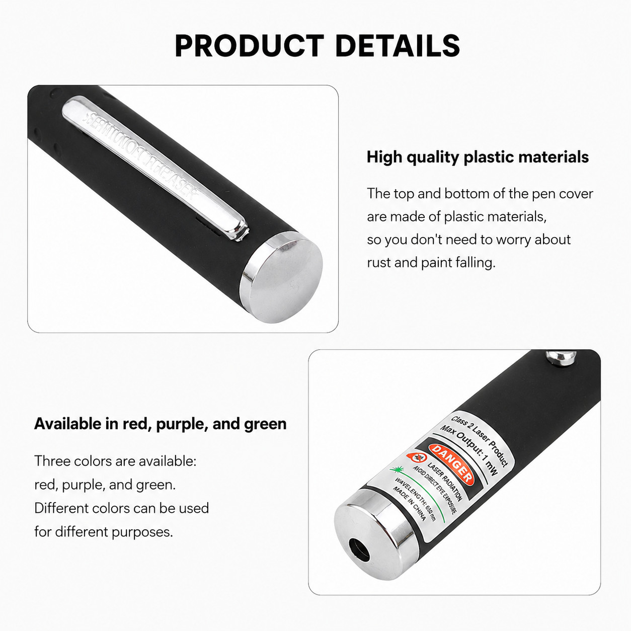 3 Pack Class II Presentation Laser Pointer Pens Red Green Violet 1mW AAA