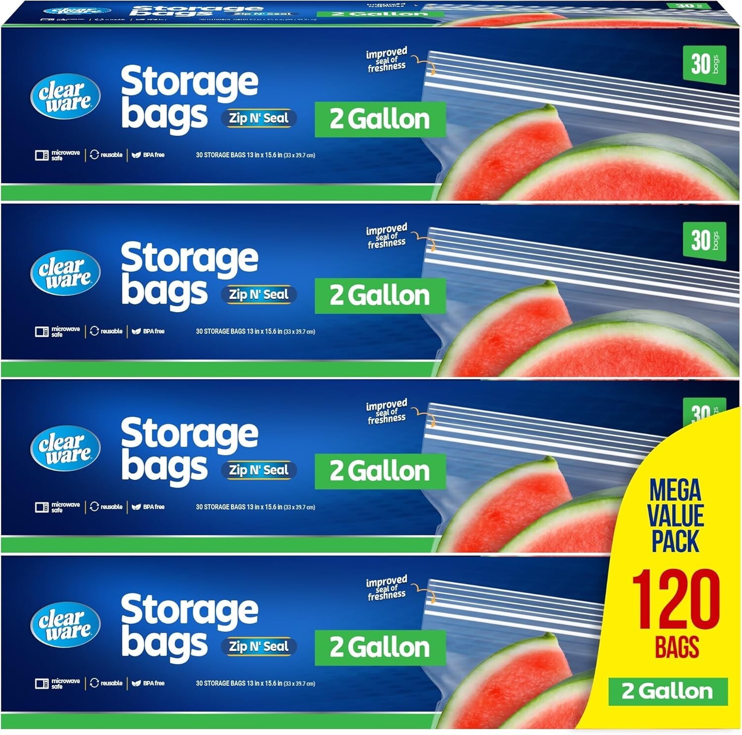 Durable 2 Gallon Resealable Bags – 120 Count with Double Zipper for Freshness