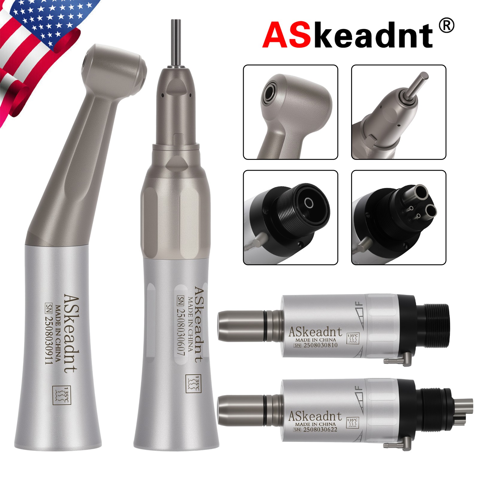 Dental Contra Angle Straight Nosecone Handpiece Air Motor Low Speed 2/4 Holes FX
