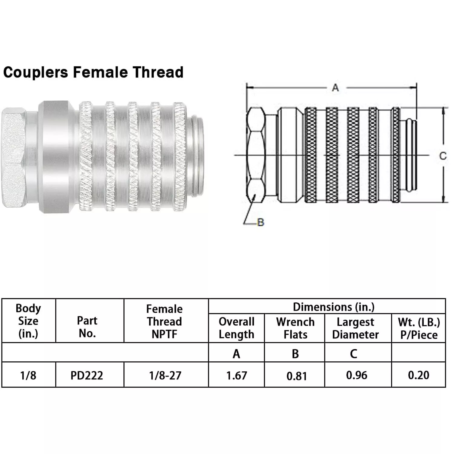 PD222 Steel Test Port and Diagnostic Equipment Quick Couplings, 1/8″ Body Size