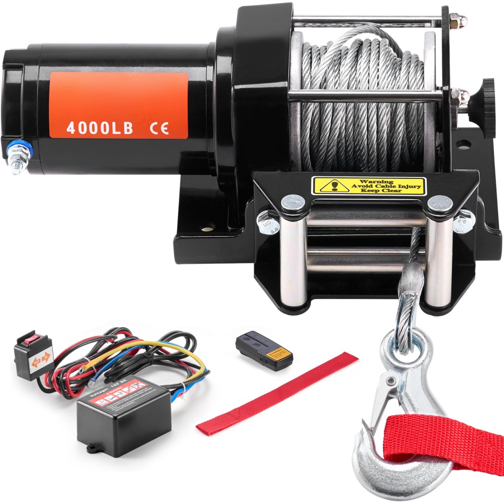 Electric Winch ATV UTV 4000 lb Steel Cable IP55 Waterproof Remote Control