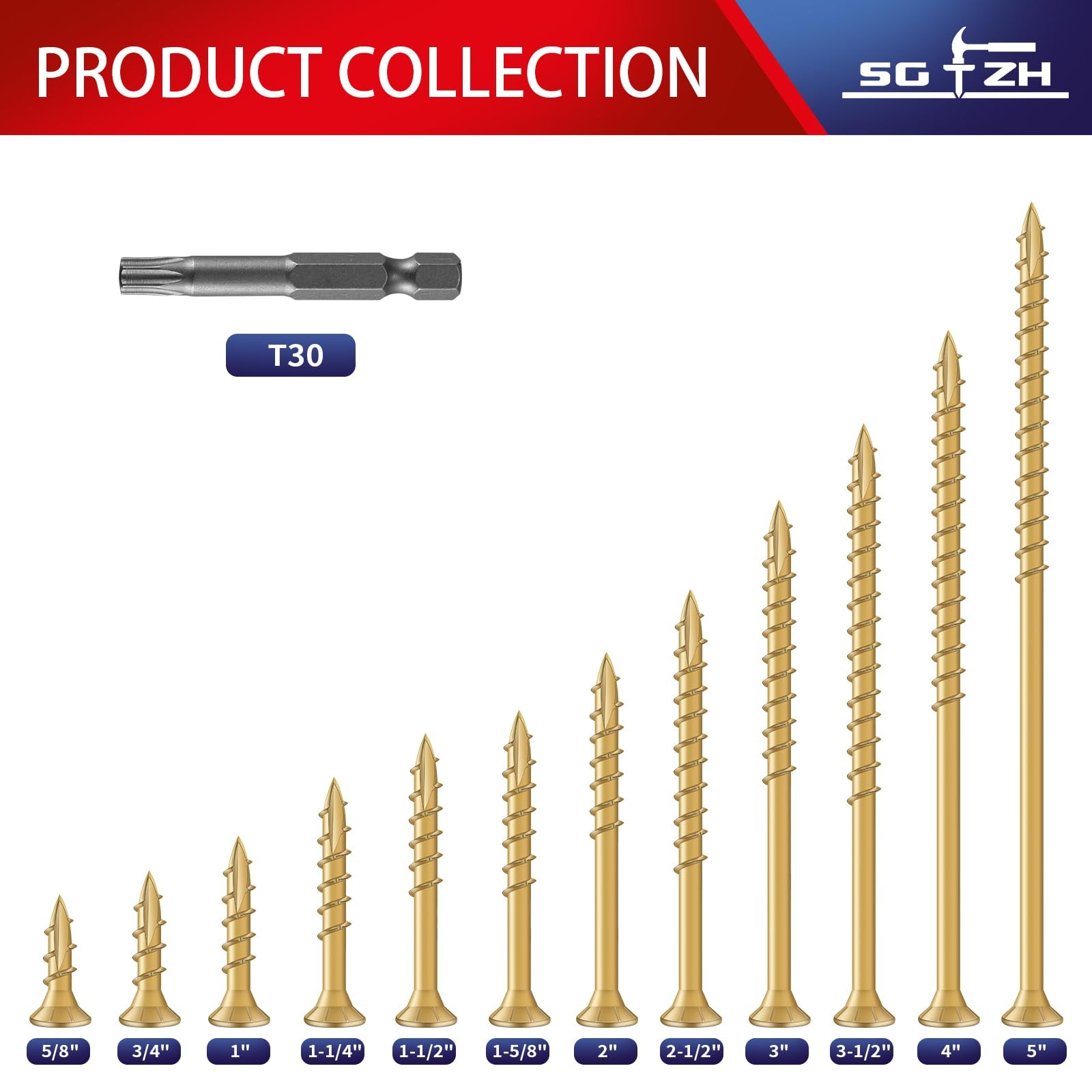 #14 x 7 Inch Deck Screws (19Pcs) 1lb. Exterior Wood Screws. Carbon Steel, Tan, F