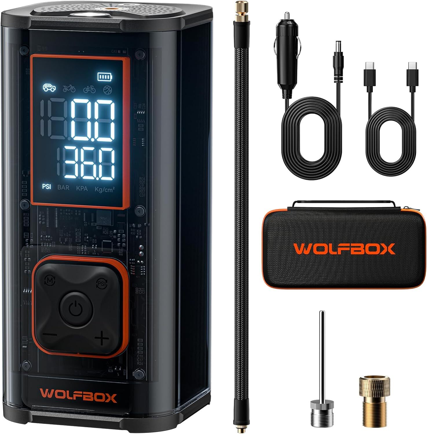 WOLFBOX MegaFlow 24 Pro 12000mAh&150PSI Tire Inflator Portable Air Compressor