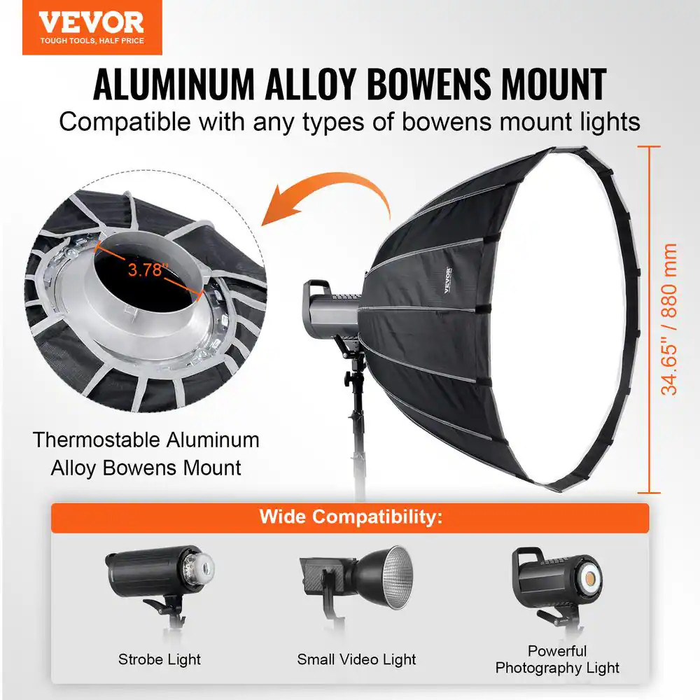 Parabolic Soft Box 33 In. Quick Release and Fold Lightweight and Portable Univer