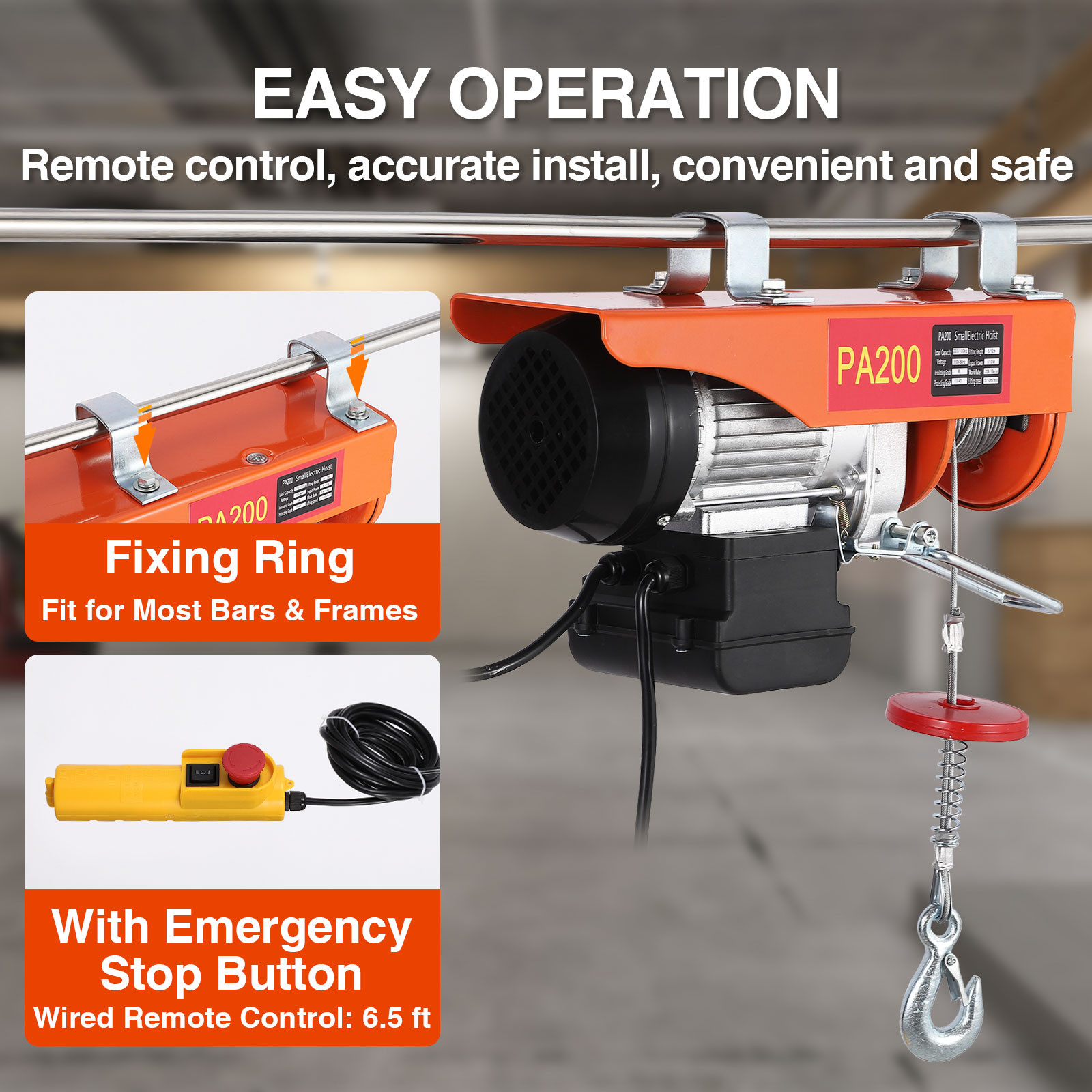 440LB 6.5FT Double Slings Engine Lift Electric Hoist Crane 460W 110V Wire Winch