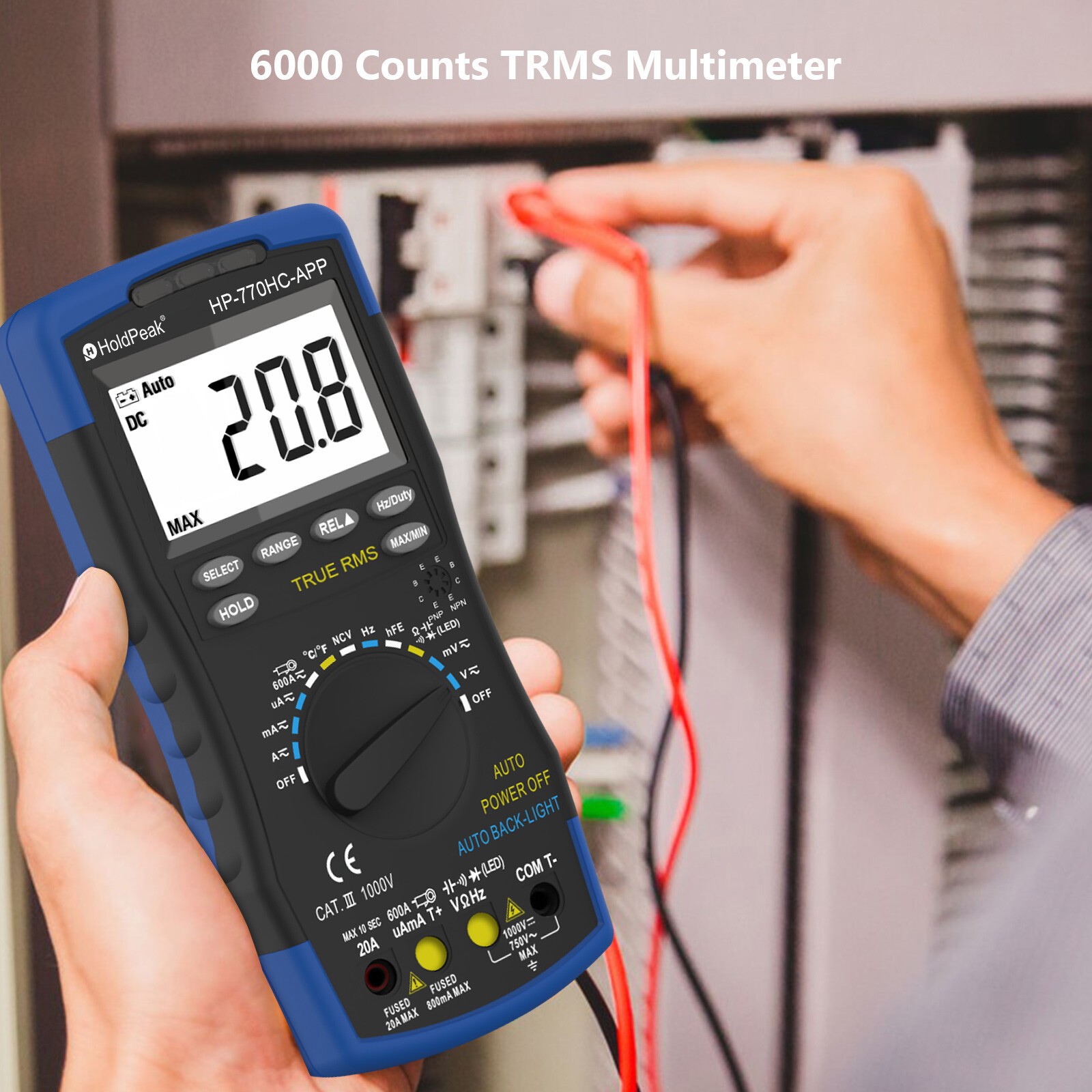 HoldPak Digital Multimeter Auto-ranging TRMS NCV Bluetooth Current Voltage Meter
