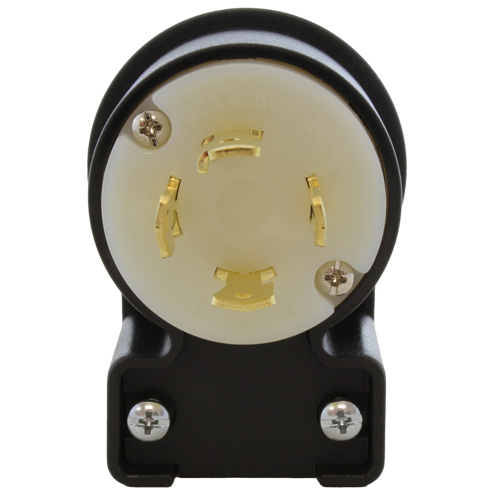 30A 480V NEMA L16-30P 4-Prong Locking Male Right Angle Plug Assembly in Black