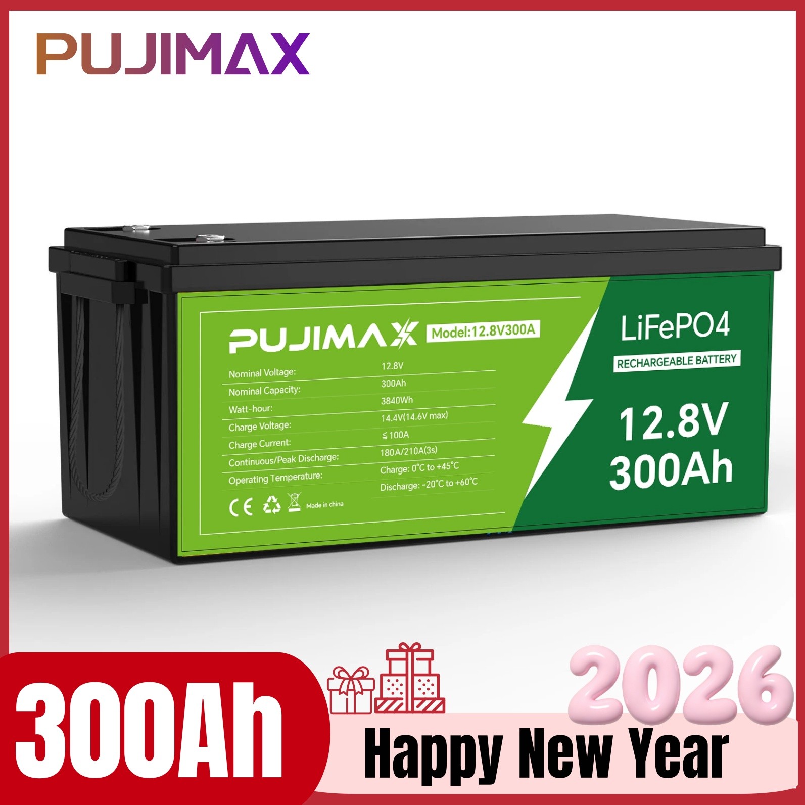 12V 300Ah LiFePO4 Lithium Battery 300Ah BMS Deep Cycles for Trolling Motor RV