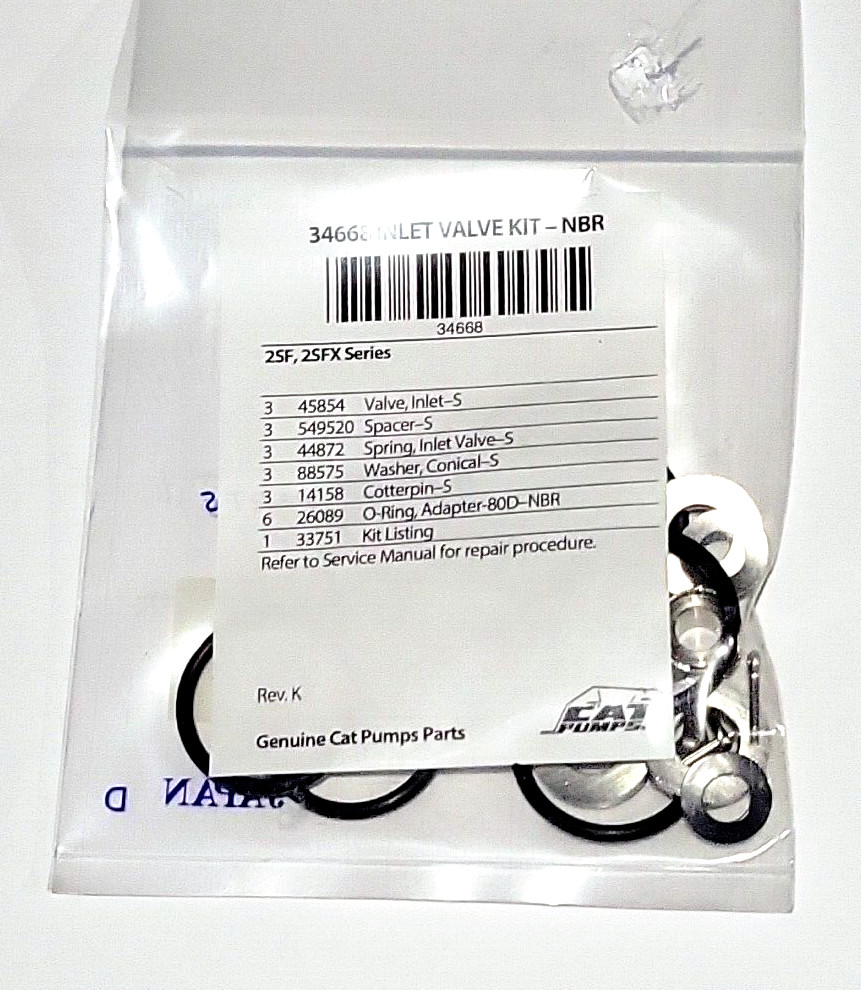 Cat Pump 34668 Inlet Valve Kit 2SF,2SFX20ES, 2SFX30ES,2SFX30GS, 2SFX30GZ Pumps