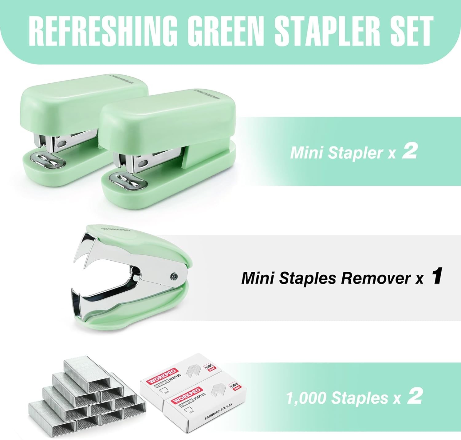 WORKPRO Small Stapler with Staples 2000 Standard Staples One Staple Remover New