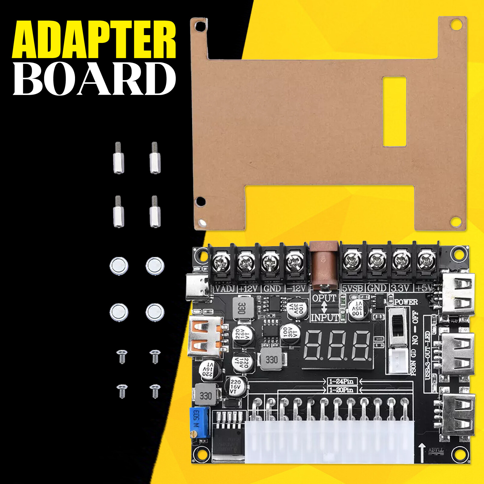 20/24Pin ATX Power Supply Breakout Board Adjustable Voltage Module / Case NEW