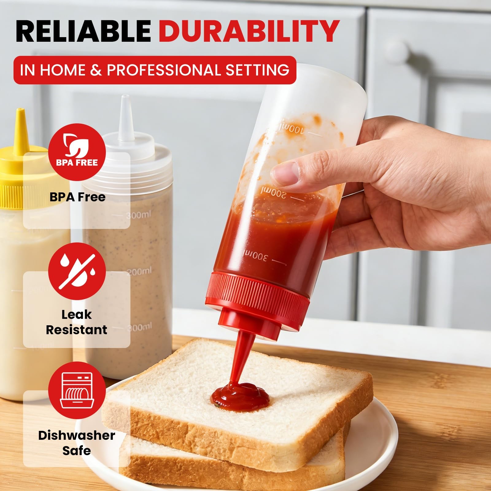 VAKUKK Multicolor Food-Grade Squeeze Bottles 12 Ounces, Clear/Transparent