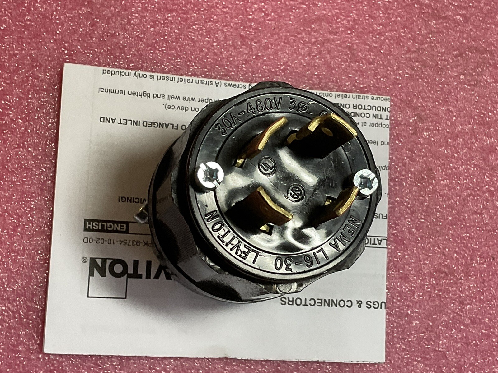 Leviton 2731-B 3-Pole 4-Wire Locking Plug, Nema L16-30, 30A 480V