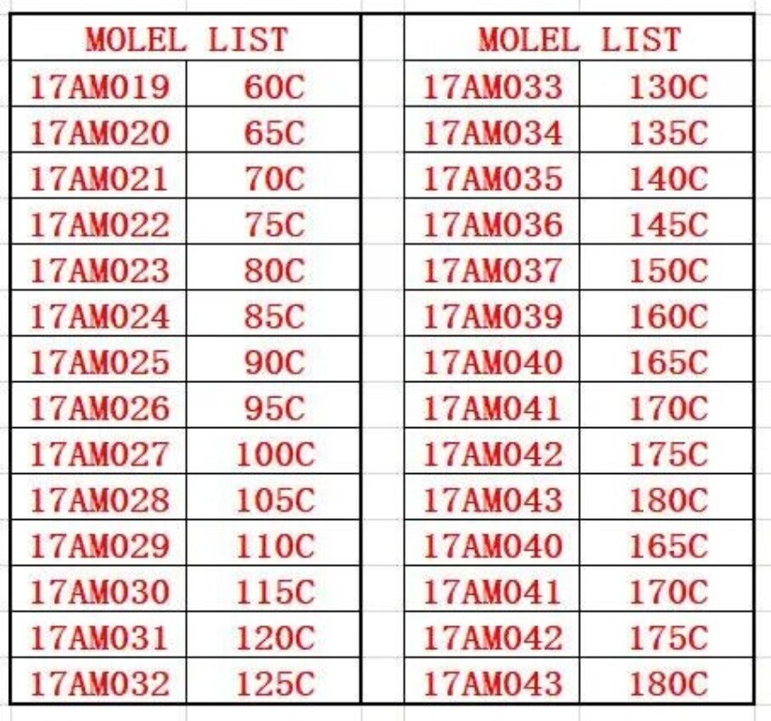 2 17AM Thermal Protector Temperature Control Switch 45-180℃ Thermostat for Motor