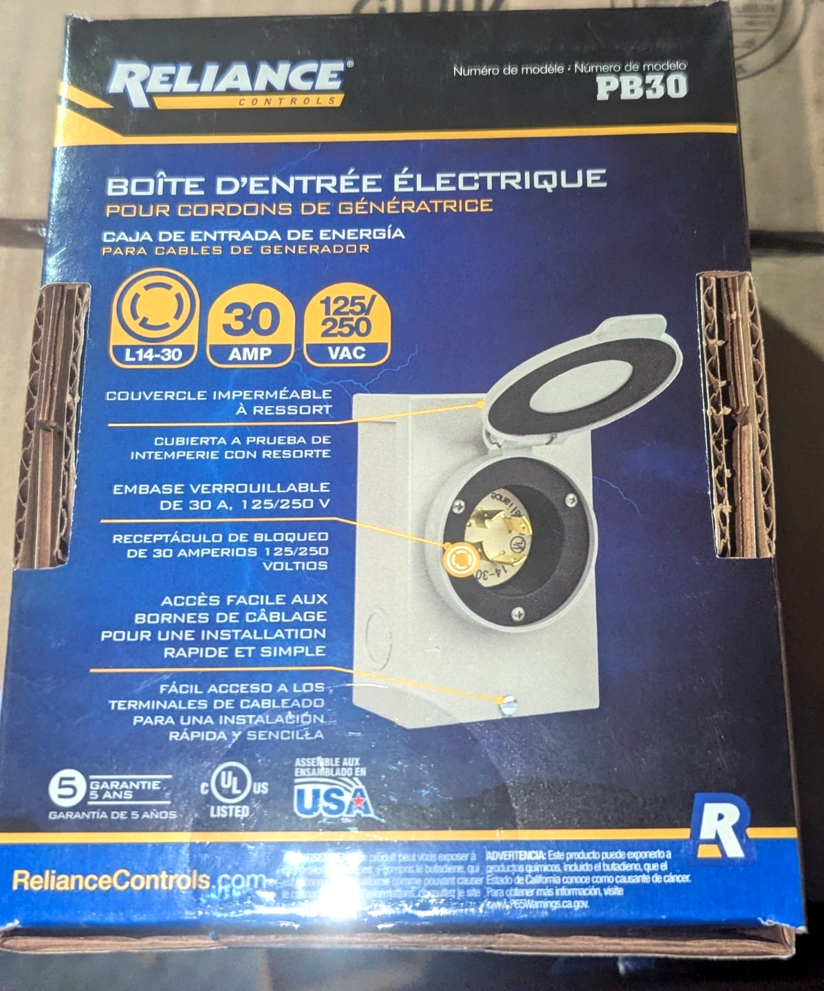 Reliance Controls 30 Amp Power Inlet Box Model PB30 Generator to House Outlet