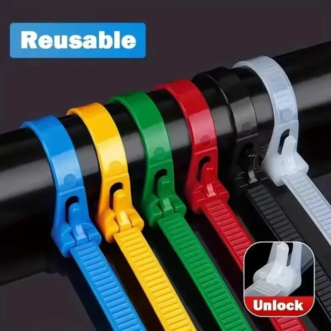 200PCS Reusable Cable Ties Multi-Color Adjustable Zip Straps for Home Office DIY