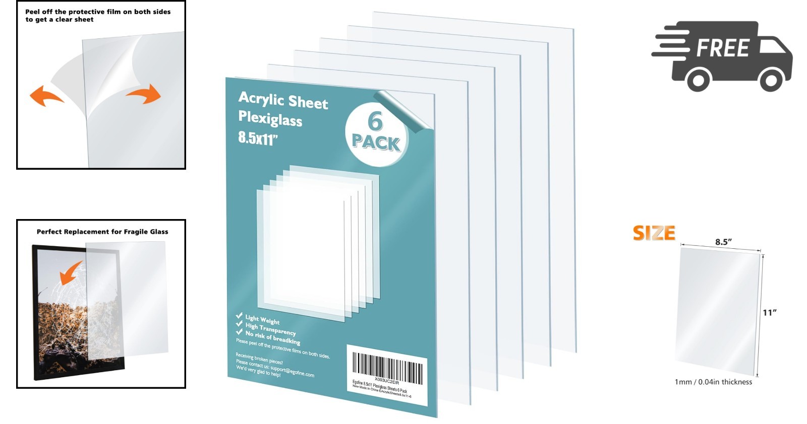 Acrylic Sheets Clear Plastic Plexiglass Sheets 6 Pack 8.5×11 Inches for Crafting