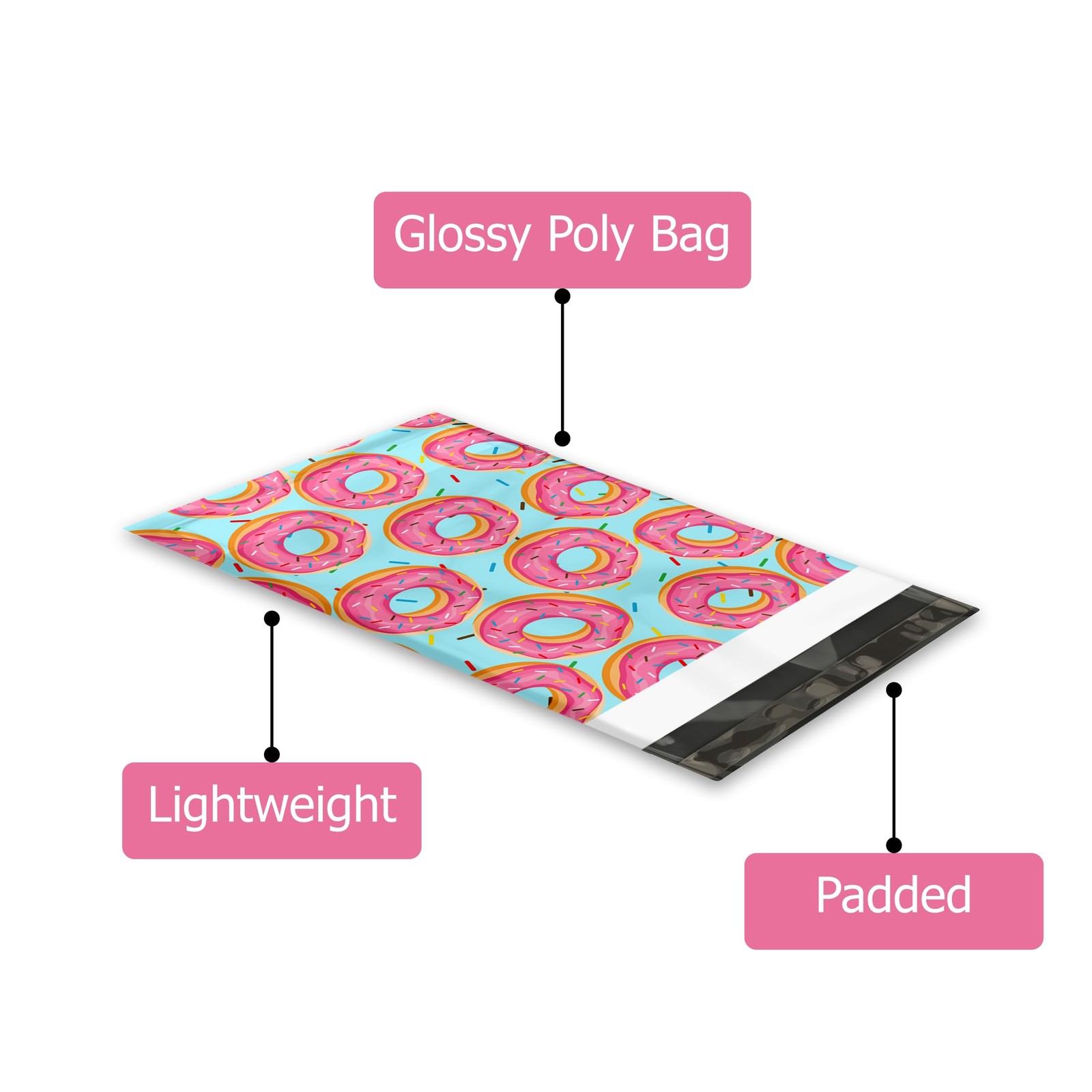 100 PCS Sprinkled Donut Designer Poly Mailer Shipping Envelope 6×9 Inch