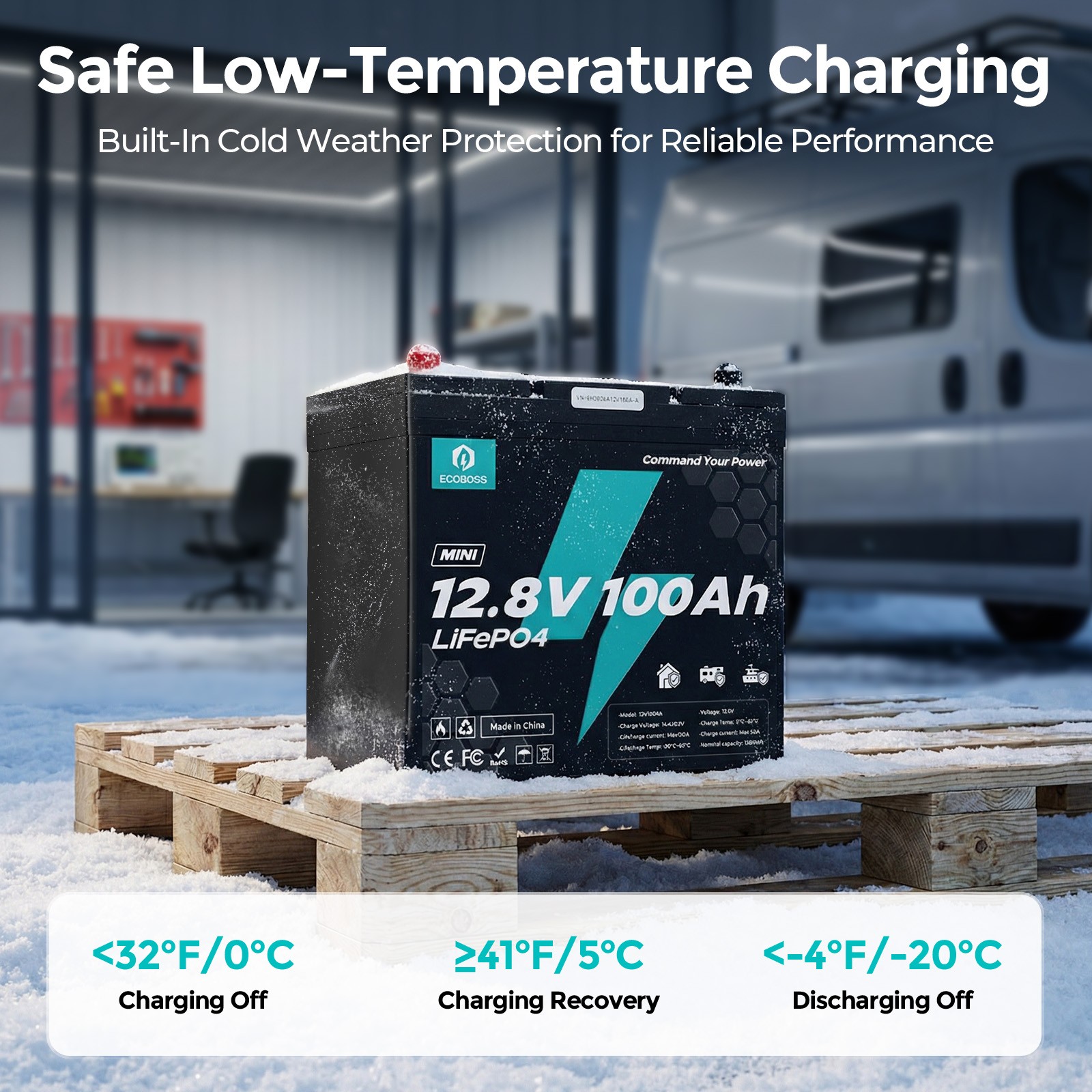 12V 100Ah LiFePO4 Lithium Battery Mini Deep Cycle for Solar RV Trolling Motor