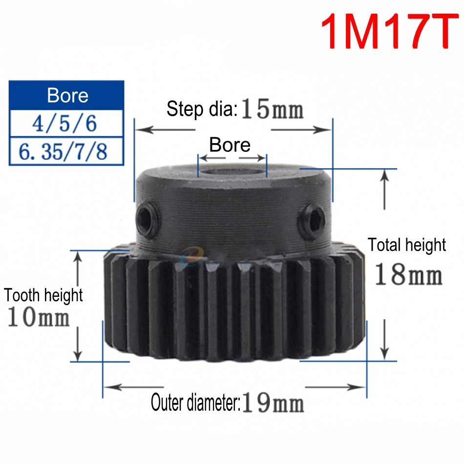 45# Steel Motor Transmission Gear 1 Mod Pinion Gear 10T-150T Spur Gear With Step
