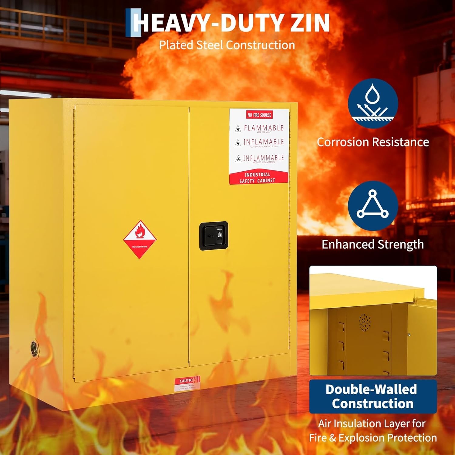 Flammable Safety Cabinet 2/4/30/40/45 Gal Fire Resistant Steel Storage Cabinet