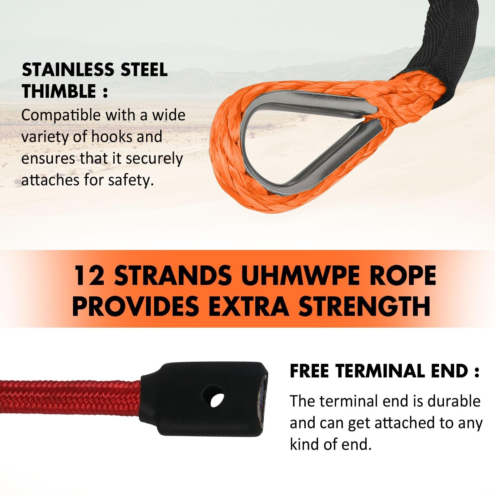 3/8″ x 60ft Synthetic Winch Rope 19,854lbs Dyneema Winch Cable Line with Hook…