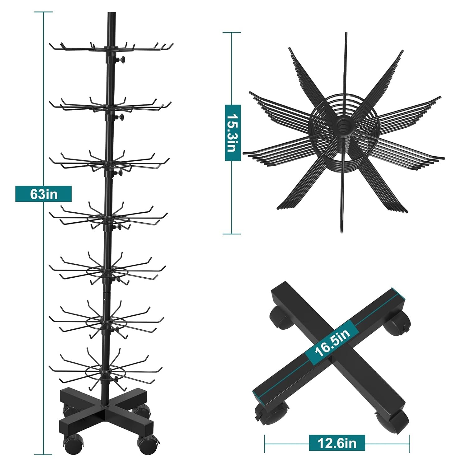 Retail Display Stand 7 Tier Rotating Rack for Store Display Shelves Jewelry Key