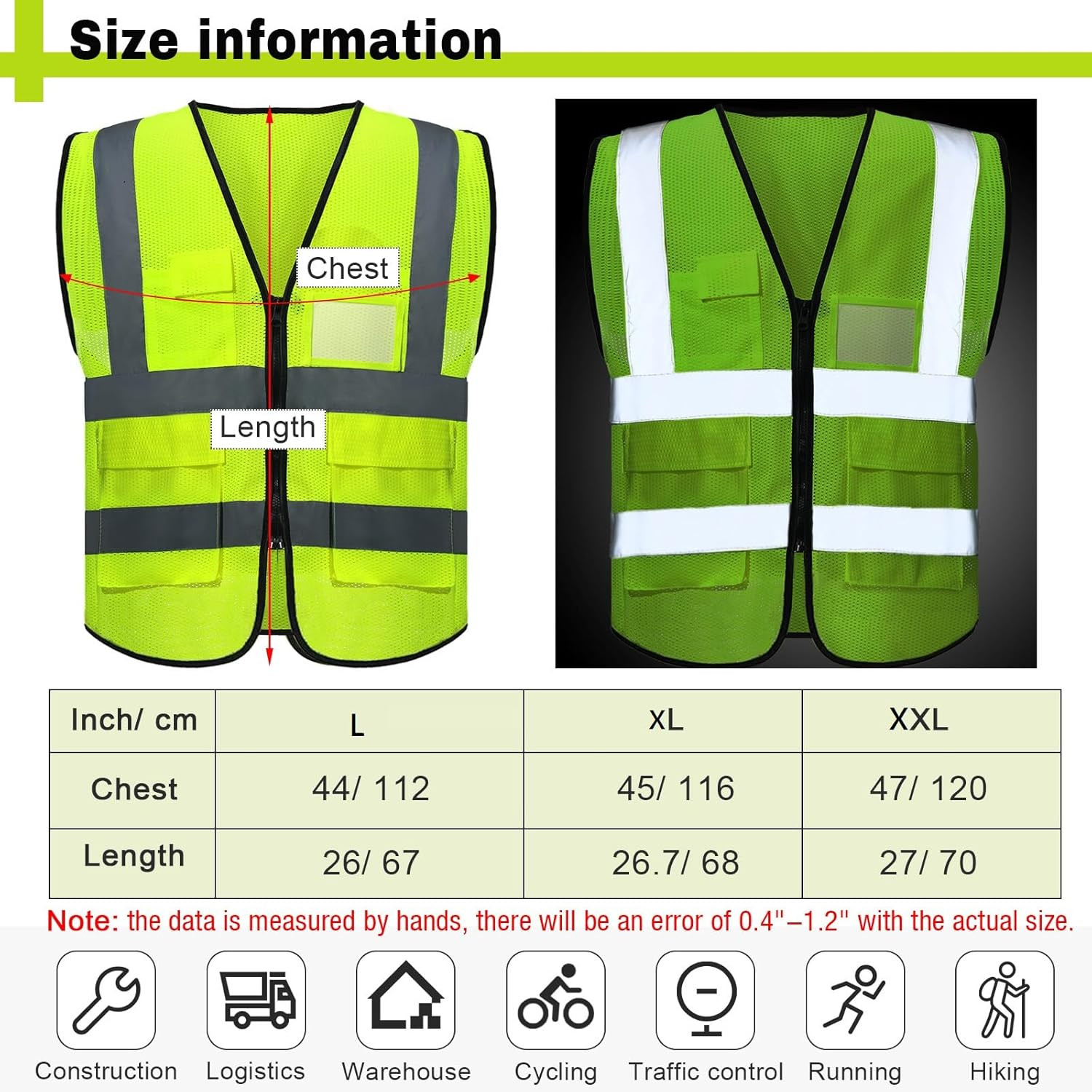Jenpen 10 Pieces Reflective Safety Vests with Pockets and Zipper, High Visibilit