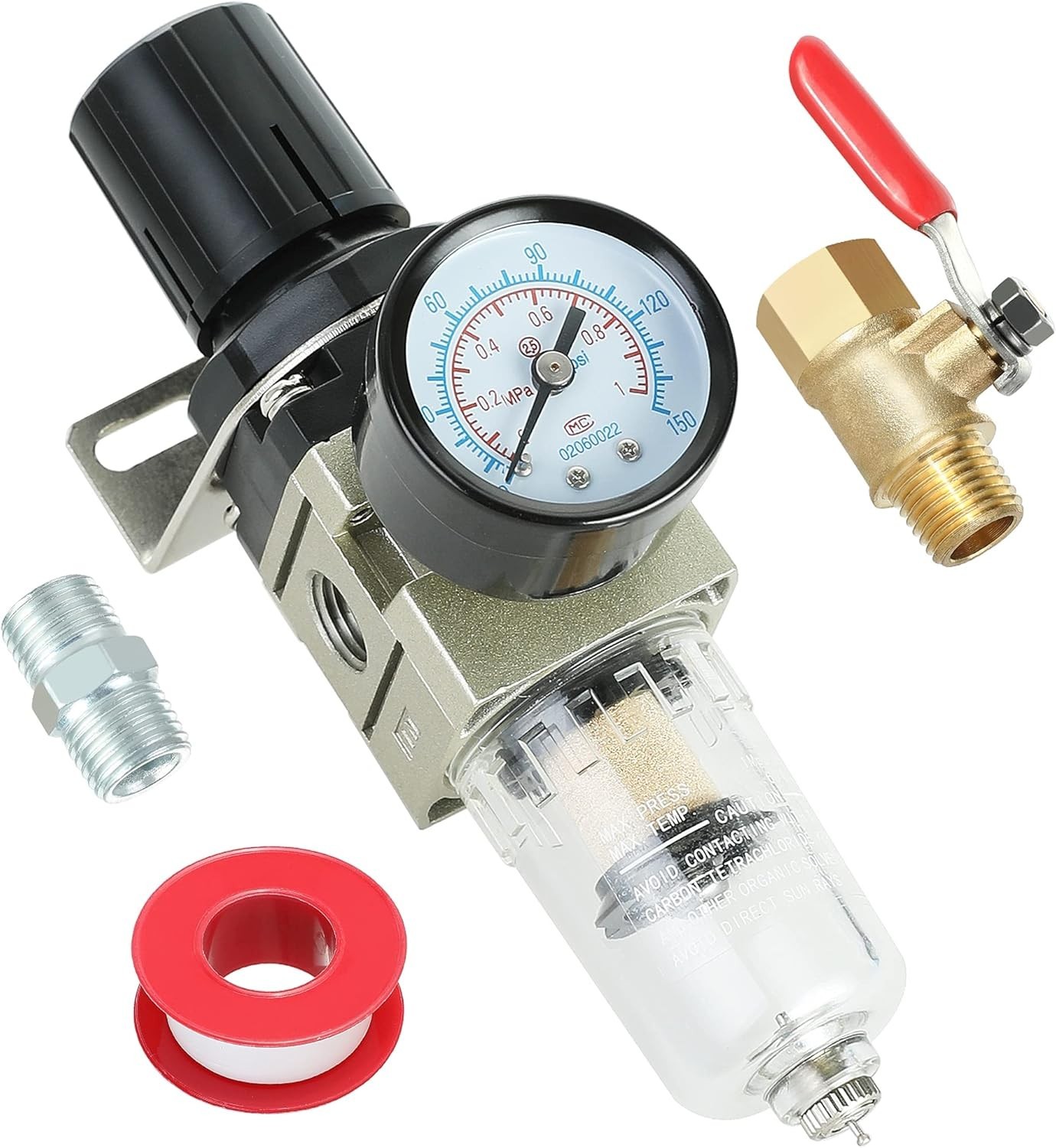 Adjustable Air Compressor Filter Regulator Combo for Dry Air Supply – 150 PSI