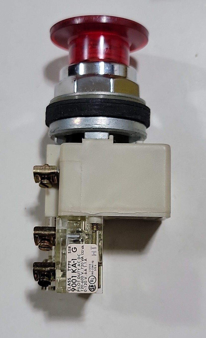 Square-D 9001-KR9P1RH13, Illuminated Red Push-Pull E-Stop, 110-120VAC, 1NO+1NC