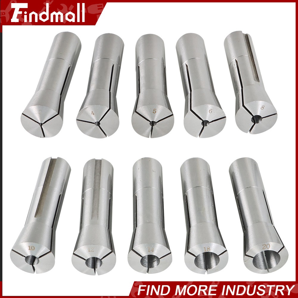 Findmall 10PCS R8 Round Spring Collet 3, 4, 5, 6, 8, 10, 12, 14, 18 and 20mm Set