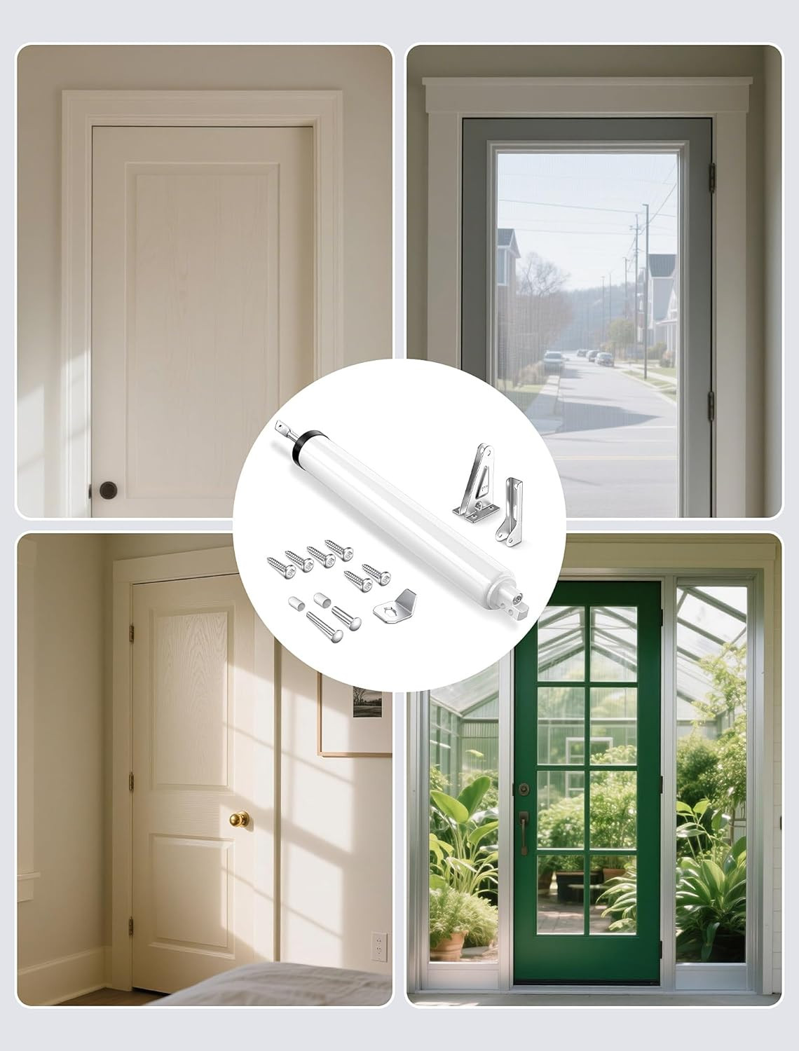 White Storm Door Closer, Pneumatic Screen Door Closer, Adjustable Speed, Hold Op