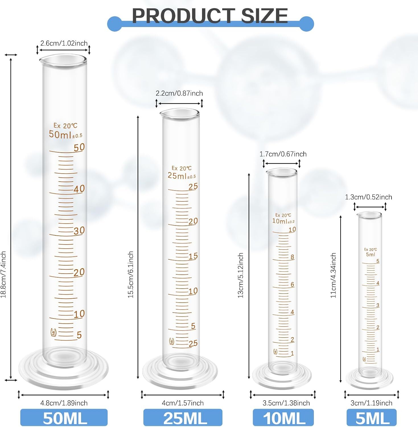 11Pcs Glass Beaker Set 50/100/250 ml Glass Graduated Cylinder 5/10/25/50 ml