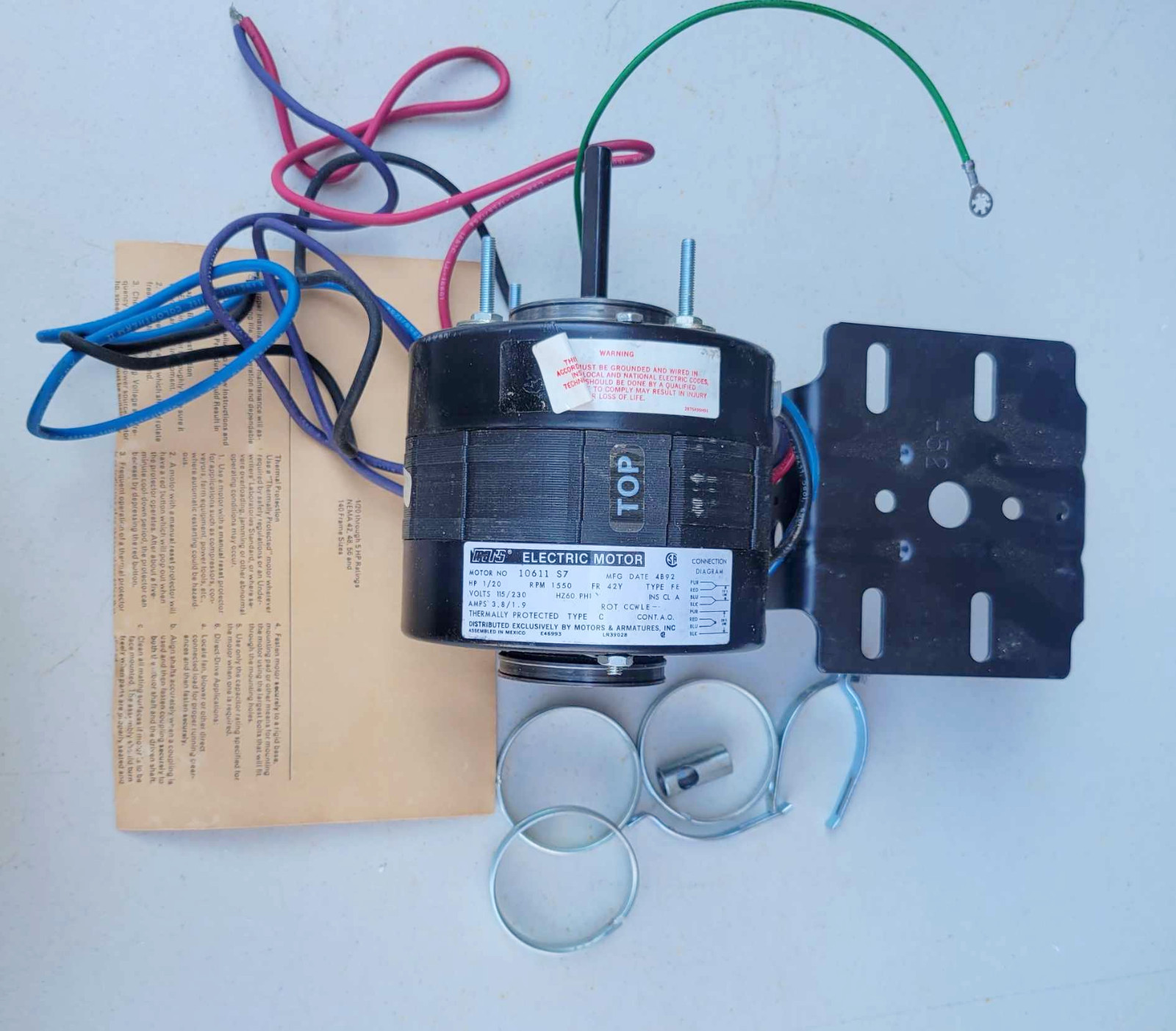 MARS 10611 S7 1/20 HP 115/230V Counter Clockwise 1550 RPM Electric Motor