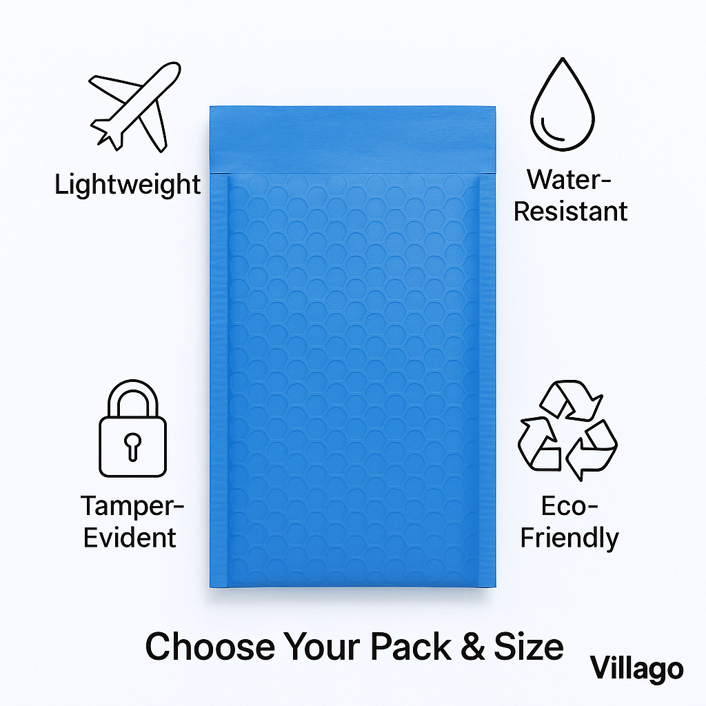 Villago #000 Blue Bubble Mailers 4×8 Self-Seal Padded Envelopes – 50/100/1000