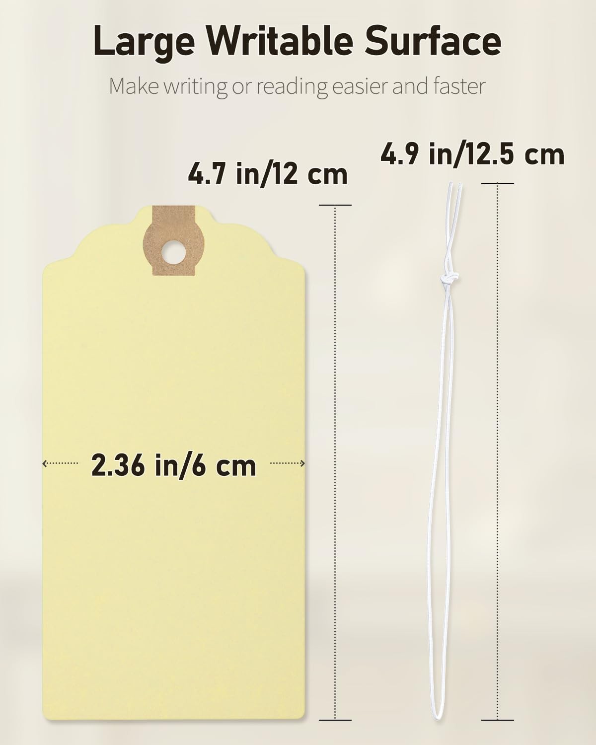Uniclife 72 Pcs Blank Shipping Tags with Elastic String 4.7″ x 2.36″, Beige